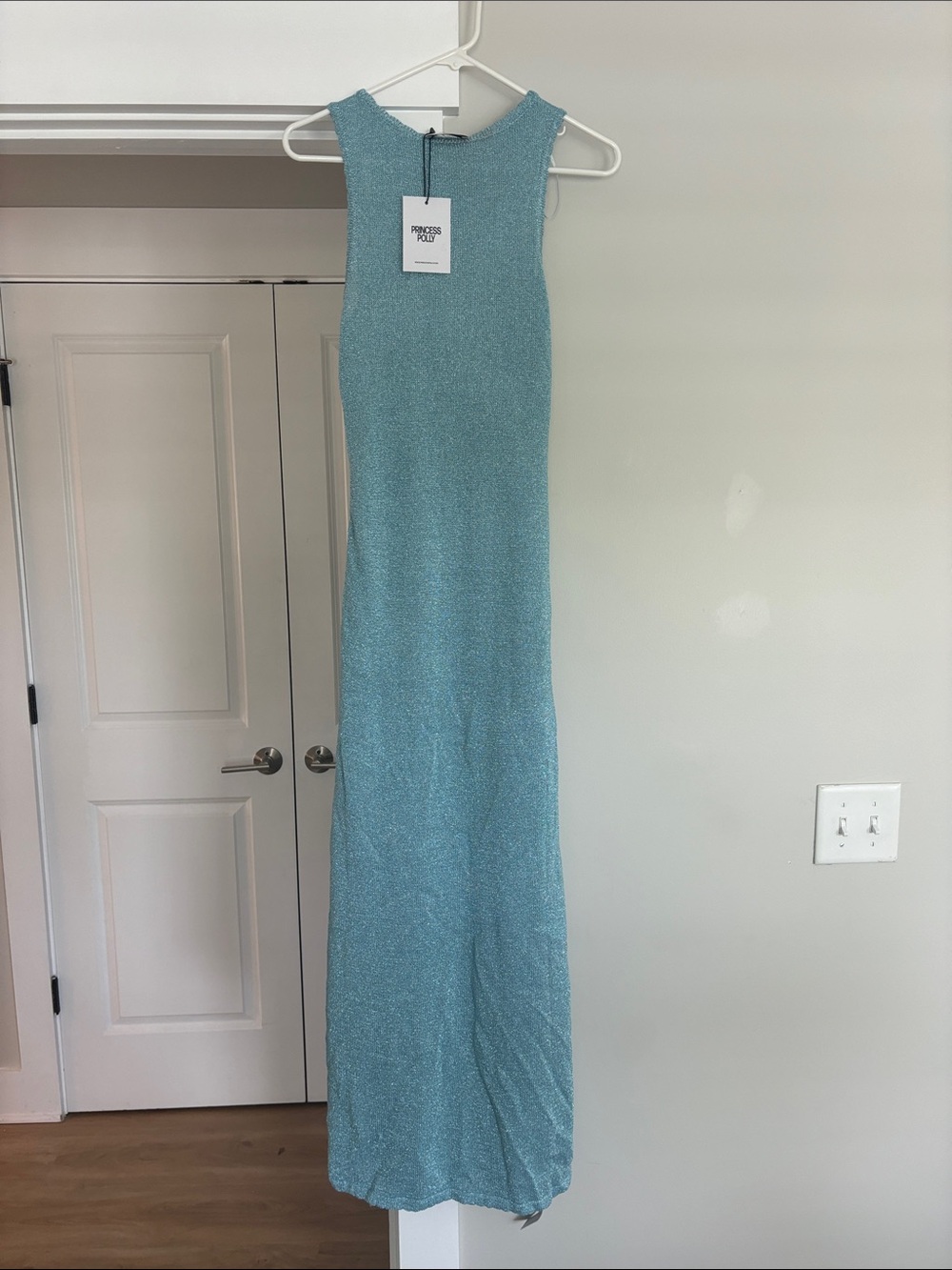 Princess Polly Shimmery Aqua Maxi Dress